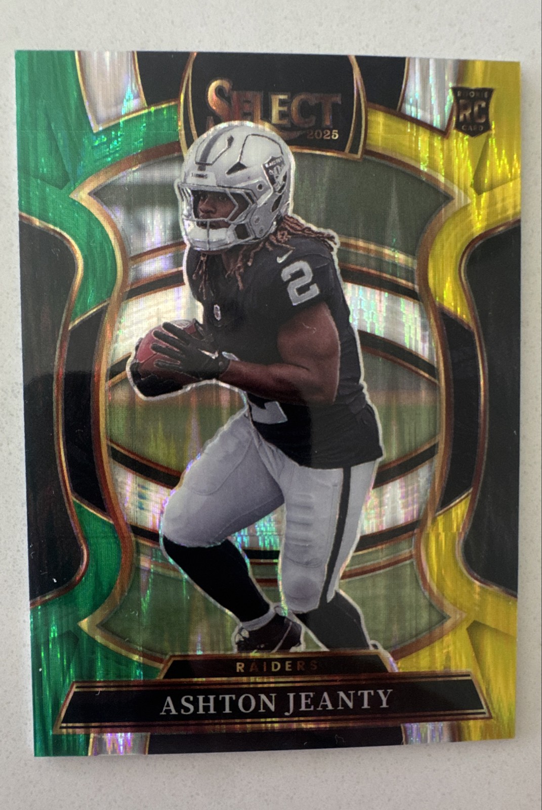 2025 Panini Select - Concourse Ashton Jeanty #4 Green & Yellow Shock Prizm (RC)