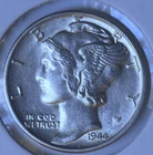 1944 . Mercury Dime . Choice AU . Almost Uncirculated . Silver .