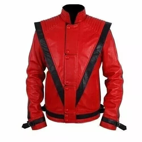 Michael Jackson MJ Thriller Red Premium Real Leather Jacket For Men's - product listing photo