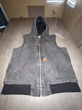 Carhartt Men  s XL Black Hooded Lined Full Zip Vest w/ Zipped Pockets