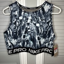 Nike Pro DriFit Tight Fit Grey White Geometric Print Sports Bra NWT Size L