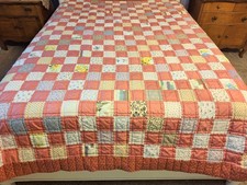 Pink Queen Size Quilt, Hand Quilted 95"x86" Nice Quality Vintage