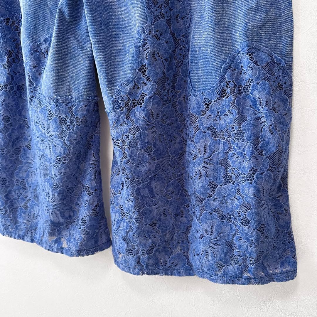 Ameri Lace Docking Fade Denim Pants Wide Loose Bl… - image 8