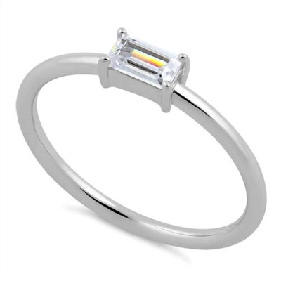 Starlette Women's Diamond Emerald-Cut Stackable Ring Silver