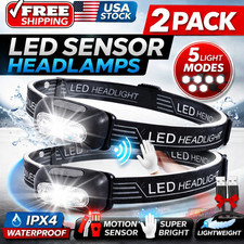 LED Headlamp USB Rechargeable Flashlight Waterproof Head Lamp Torch Camping 2PK