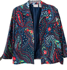 Alfred Dunner Blazer Womens Open Front Colorful Paisley Floral Folk 90s 16P