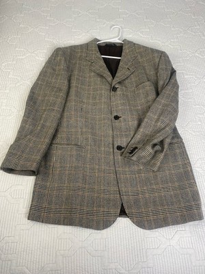 Everett Hall Bianca Cashmere Blend Brown Black  Plaid Two Button Sport Coat 46L