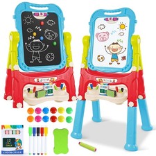 Toddler Art Easel for Kids, Double-Sided Magnetic Whiteboard Chalkboard wit...