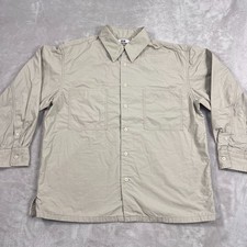 Uniqlo U Shirt Mens Small Beige Button Up Long Sleeve Relaxed Fit Heavy Shacket