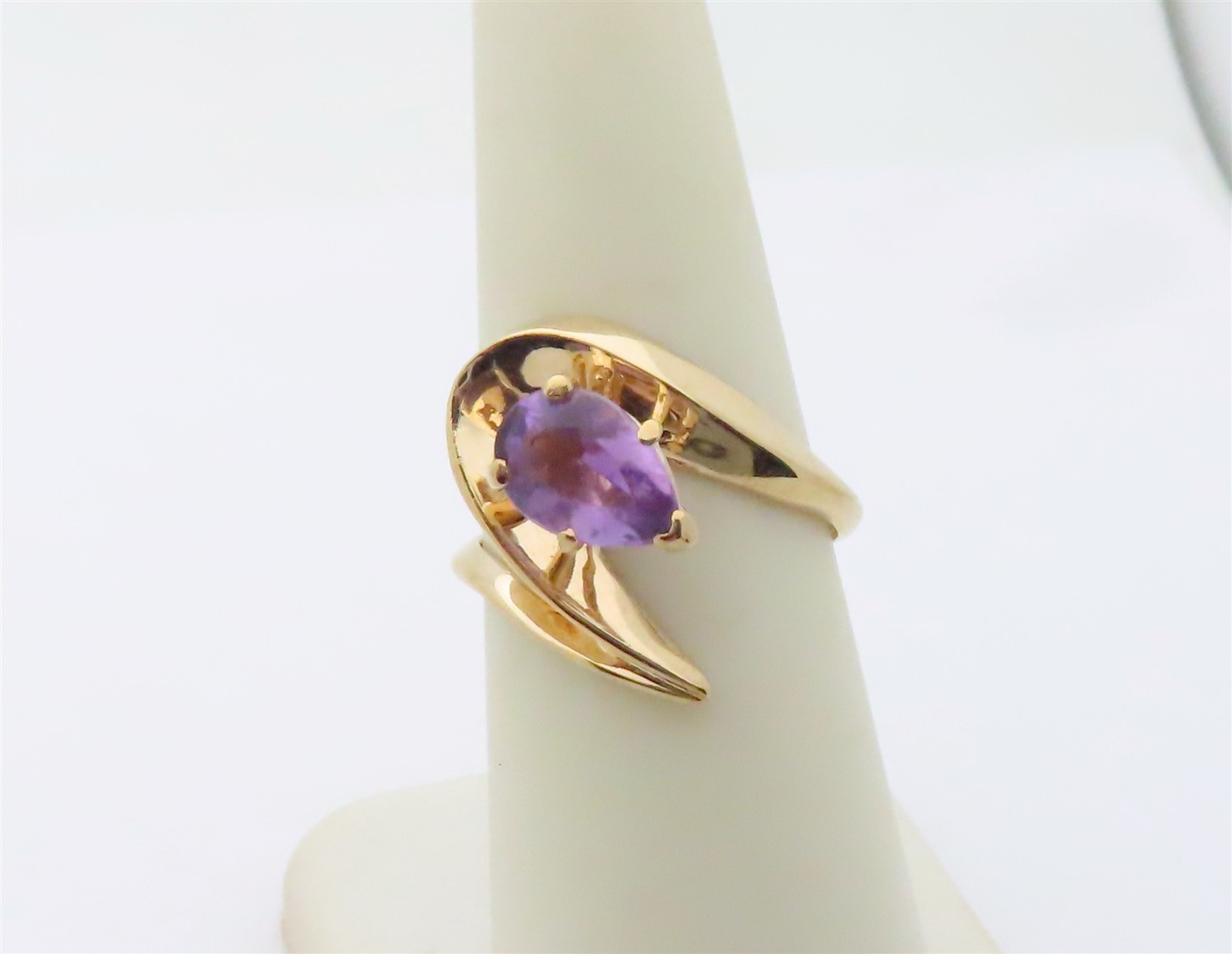 14k Natural Amethyst Ring Solid Gold Abstract Sol… - image 7