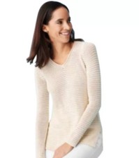 J. McLaughlin Callum Stripped Knit Sweater Womens Size Medium Ivory Tan Beachy