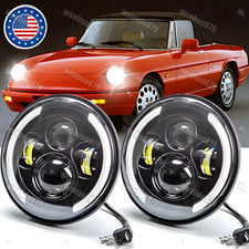 Pair 7 Inch Round LED Headlights Halo DRL Fit Alfa Romeo Spider 1988-1994 DeSoto