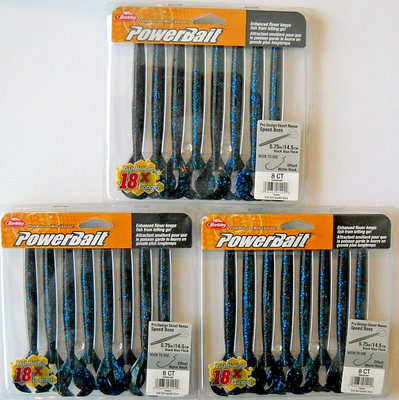 Lot of 3 BERKLEY POWERBAIT 5.75'' SPEED BOSS in BLACK BLUE FLECK color