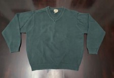 L.L. Bean Men's Cotton Knit Pullover Sweater V-Neck Green XL Regular