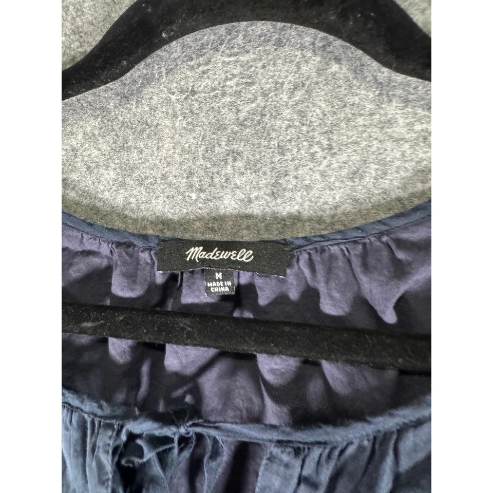 Madewell женское платье M синий отверстие коротким рукавом хлопок шелковая смесь богемное - Изображение 2 из 4