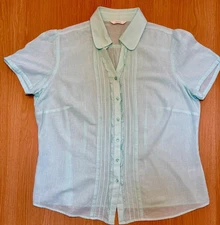 Womans Marks and Spencer Aqua Green 100% Cotton Short Sleeve Button Shirt UK 18