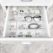 15 Pcs Clear Plastic Drawer Organizer Makeup Vanity Storage, Declutter Easy.