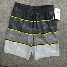 Nike Swim Wave Stripe Men  s Small 9" Volley Trunks Grey - NESSF550-001 New