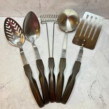 Vtg Cutco 5 Pc Utensil Set Brown Swirl Handle...
