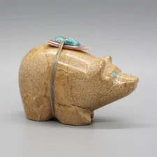 ZUNI FETISH-TRAVERTINE BEAR FETISH by DELVIN LEEKYA-NATIVE AMERICAN