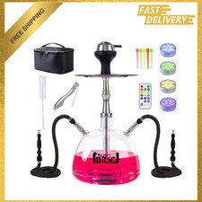 Modern Hookah Set, Acrylic Shisha Hookah with 2 Hoses, LED Light, Travel Bag