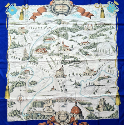HERMES PARIS 1954 FORETS EN L'ILE DE FRANCE 90 SCARF CARRE FOULARD SCARF GRYGKAR