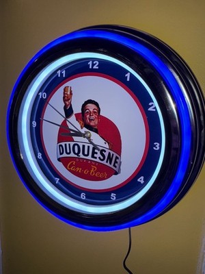 Duquesne Duke Beer Bar Man Cave Neon Style Retro LED Clock Advertising Sign