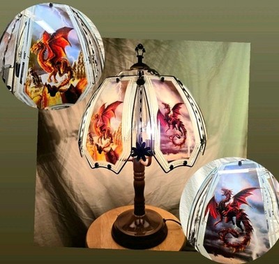 Ok Lighting w/ 2 Kinds Of Glass Panel RED DRAGON Table Lamp Sensor Touch 23''in