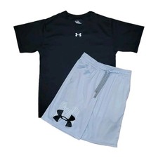 Under Armour Youth Large Black/Gray Athletic Shorts Tshirt Boys Activewear Set