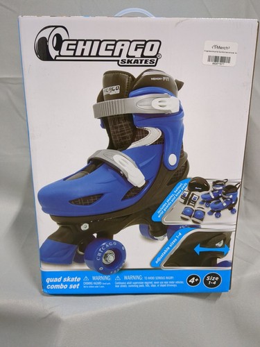 Chicago Skates Deluxe Kids' Quad Roller Skate Combo Set - Black/Blue (M)