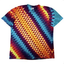Vtg 90s Stedman Tie Dye Diagonal Stripe Single Stitch USA Made T Shirt XL