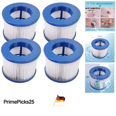 Spa Filterkartuschen Set, 4 Stück, 75 x 100 mm, langlebiges PET Vlies