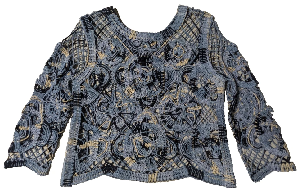 Cárdigan Per Se By Carlisle Crochet Algodón Encaje Azul Botón a Presión - Mujer Mediano Foto 2 de 4