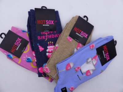 LOT OF 4 HOT SOX HO002655 HO000910 HO002141 WOMENS MIXED CREW SOCKS SZ 9-11