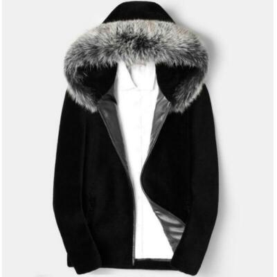 Winter Mens Faux Fur Hooded Zip Jackets Outwear Dress Coats Big