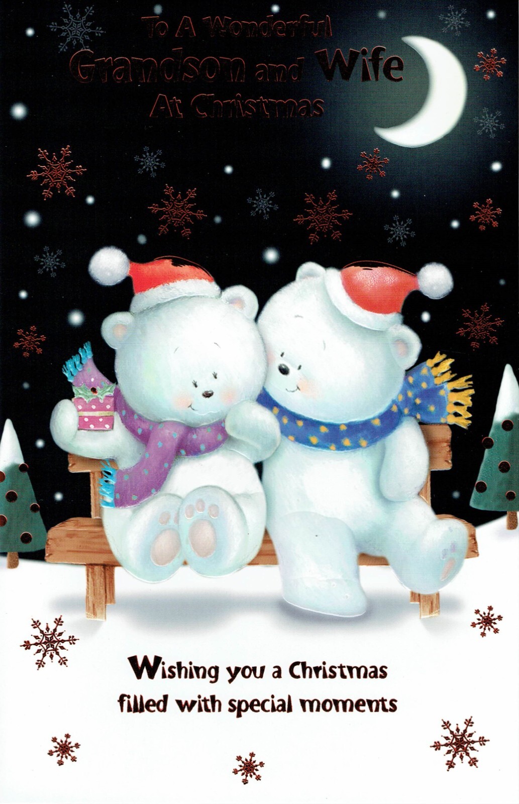 GRANDSON AND WIFE CHRISTMAS CARD,  LARGE Multi Page Insert Lovely Words