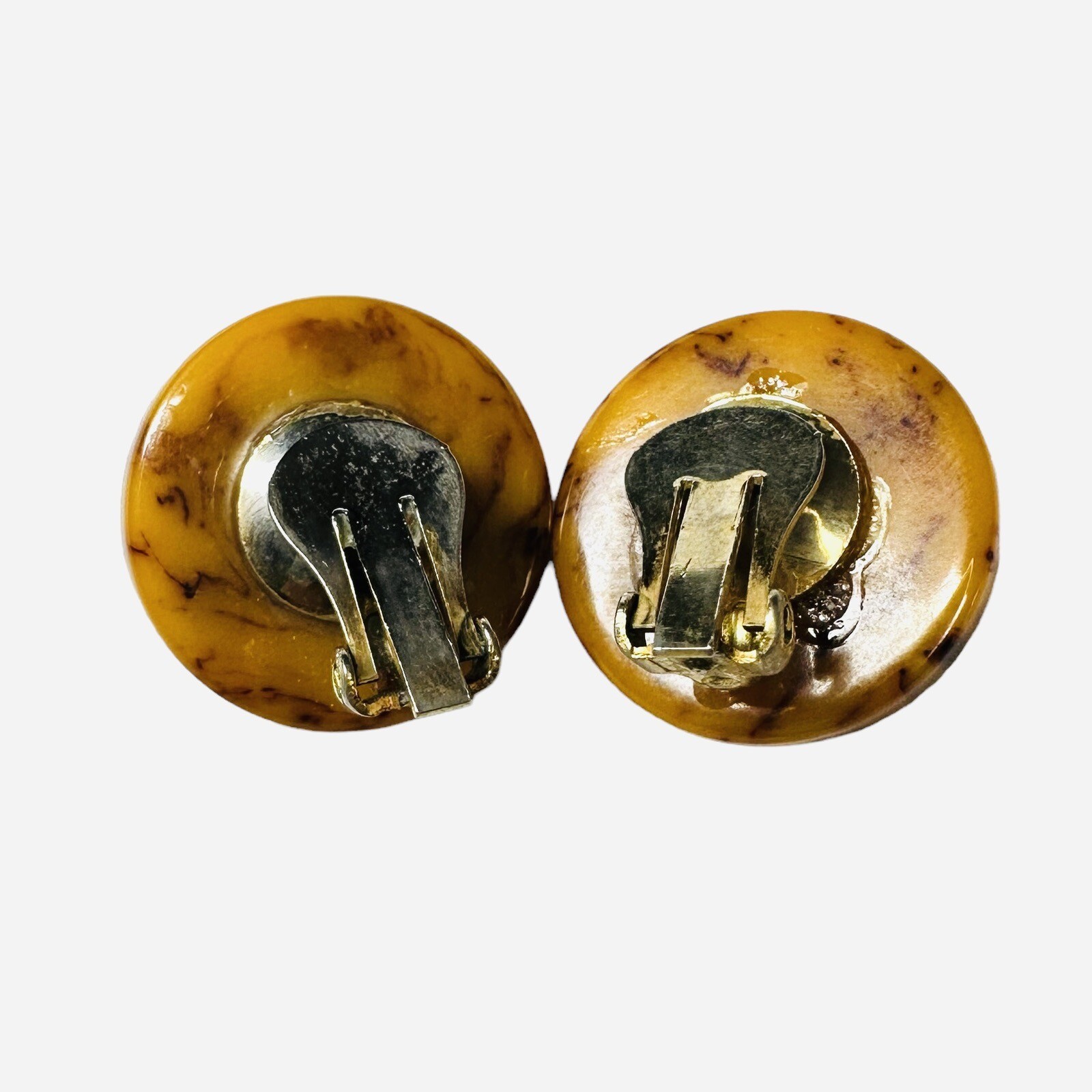 Vintage Bakelite Clip On Earrings Domes Circles Marbled Butterscotch