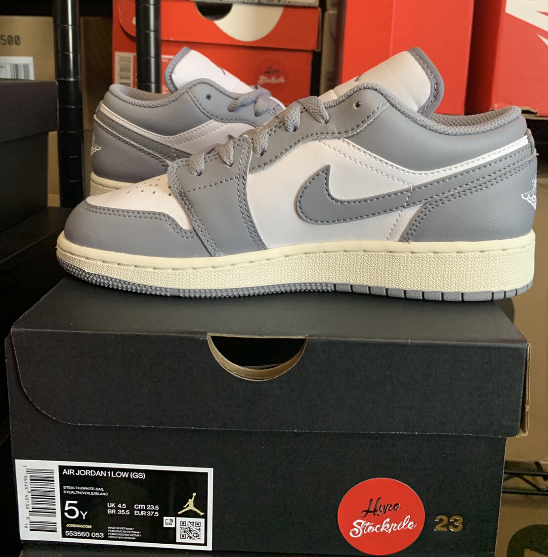 Nike Air Jordan 1 Low Vintage Grey Shoes 553560-053 (GS) Youth