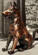 Vintage Copper Tone Metal German Shepherd Dog Figurine Rare Butane Table Lighter