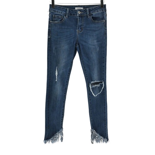 REDIAL Jeans Womens Sz 38 Premium Denim Tulip Hem Distressed Stretch Blue Jeans