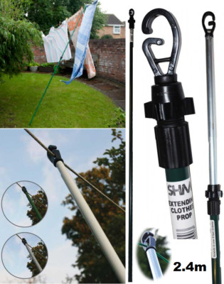 2.4M Heavy Duty Line Prop Telescopic Washing Line Extending Clothes ...