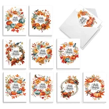 20 Asst'd Christmas Notecards 4"x5.12" w/ Envelopes (10 Designs) Pumpkin Wreaths