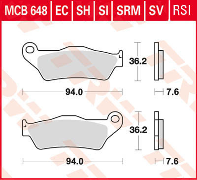 Plaquettes de frein TRW MCB 648 avant pour moto Husqvarna TE 450 de 2002 à 2006 - 2