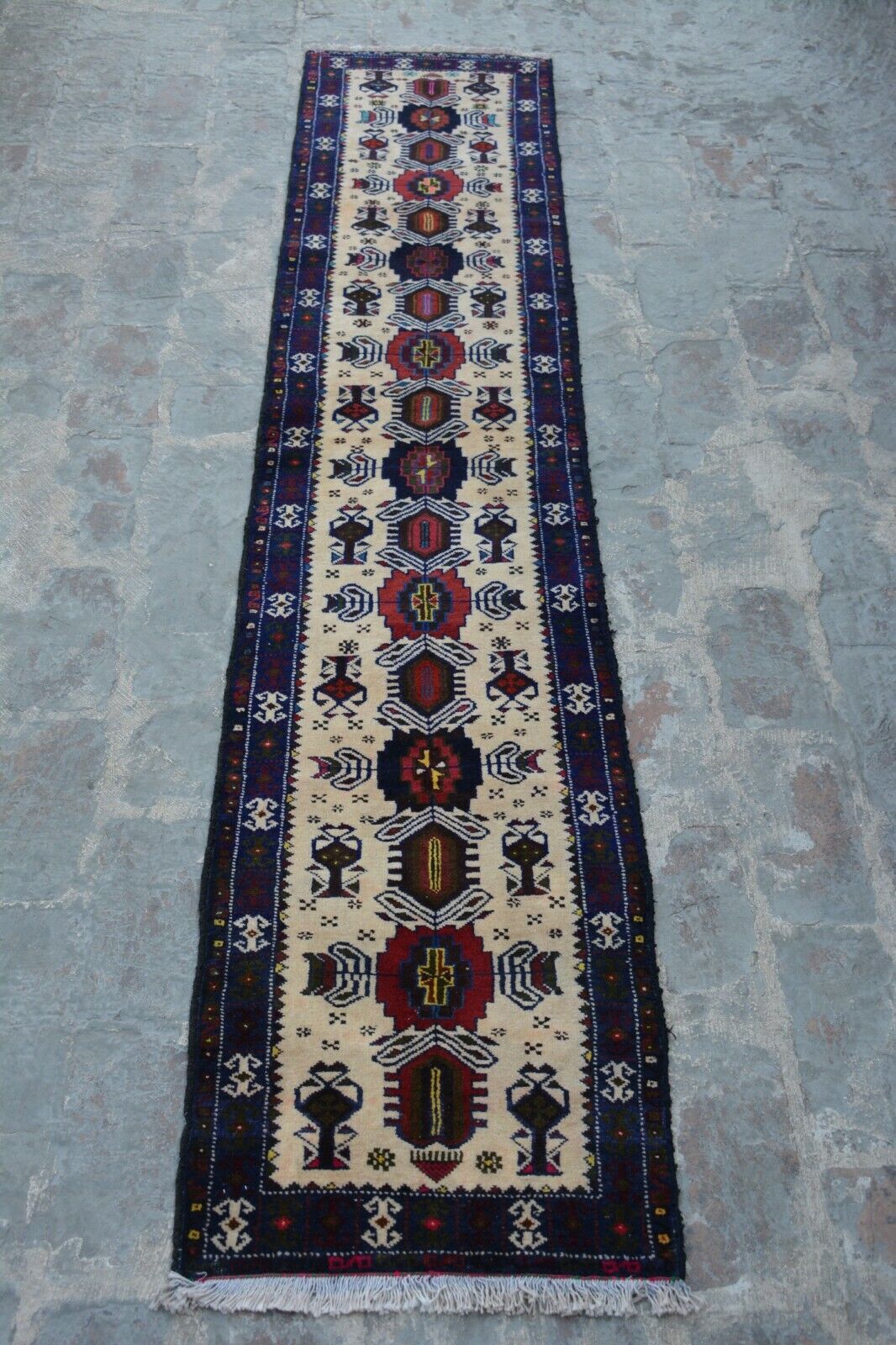 1'6 x 7'9 Feet Gorgeous Handmade Afghan Baluchi Vintage 100% wool Runner rug, 