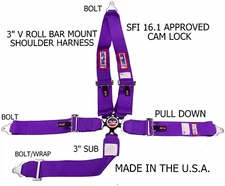 RJS SFI 16.1 CAM LOCK 5 PT V ROLL BAR MOUNT BOLT IN HARNESS BELT PURPLE 1030108