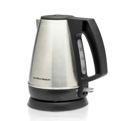 HAMILTON BEACH ELECTRIC 1 LITER KETTLE, STAINLESS STEEL/BLACK *DISTRESSED PKG