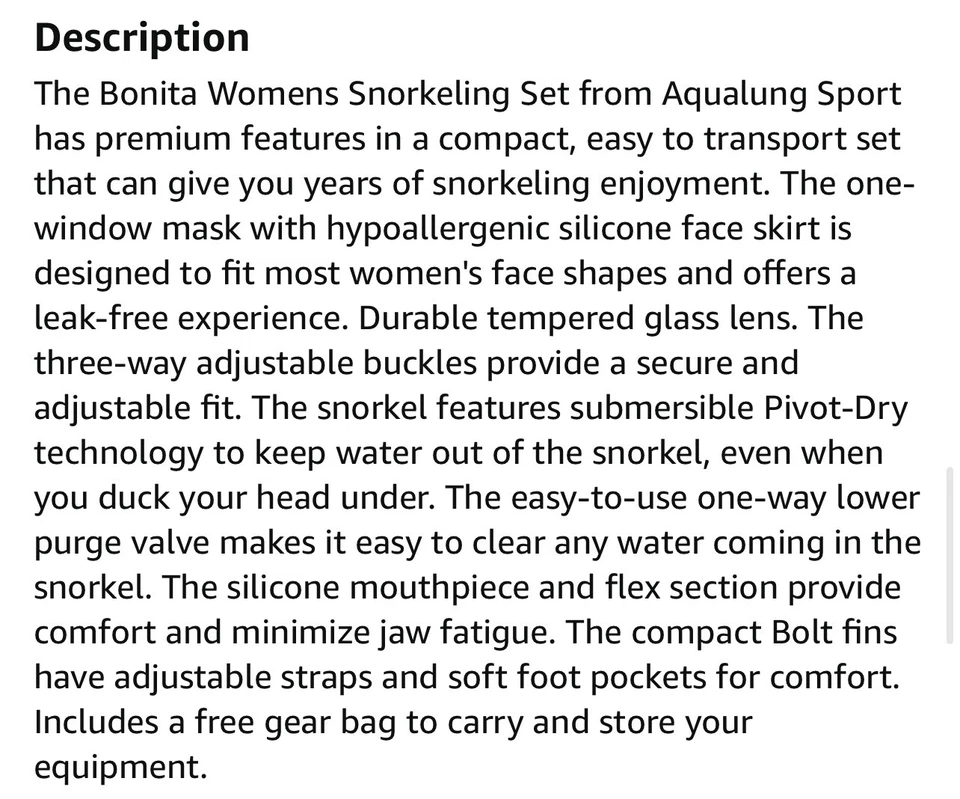 Juego de snorkel aqua lung bonita para mujer Foto 2 de 2
