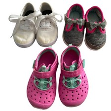 LOT OF 3 Girls Sz 5T Shoes, London Fog water shoes, skechers, Tie shoes