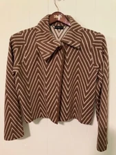 MADISON STUDIO Brown/ Beige Womens Jacket XL Chevron Reverse Pattern wool blend