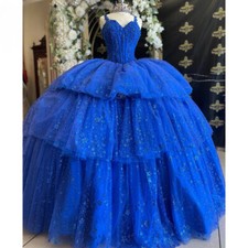 Royal Blue Quinceanera Dresses Beaded Tassels Spaghetti Straps Corset Sweet 16 